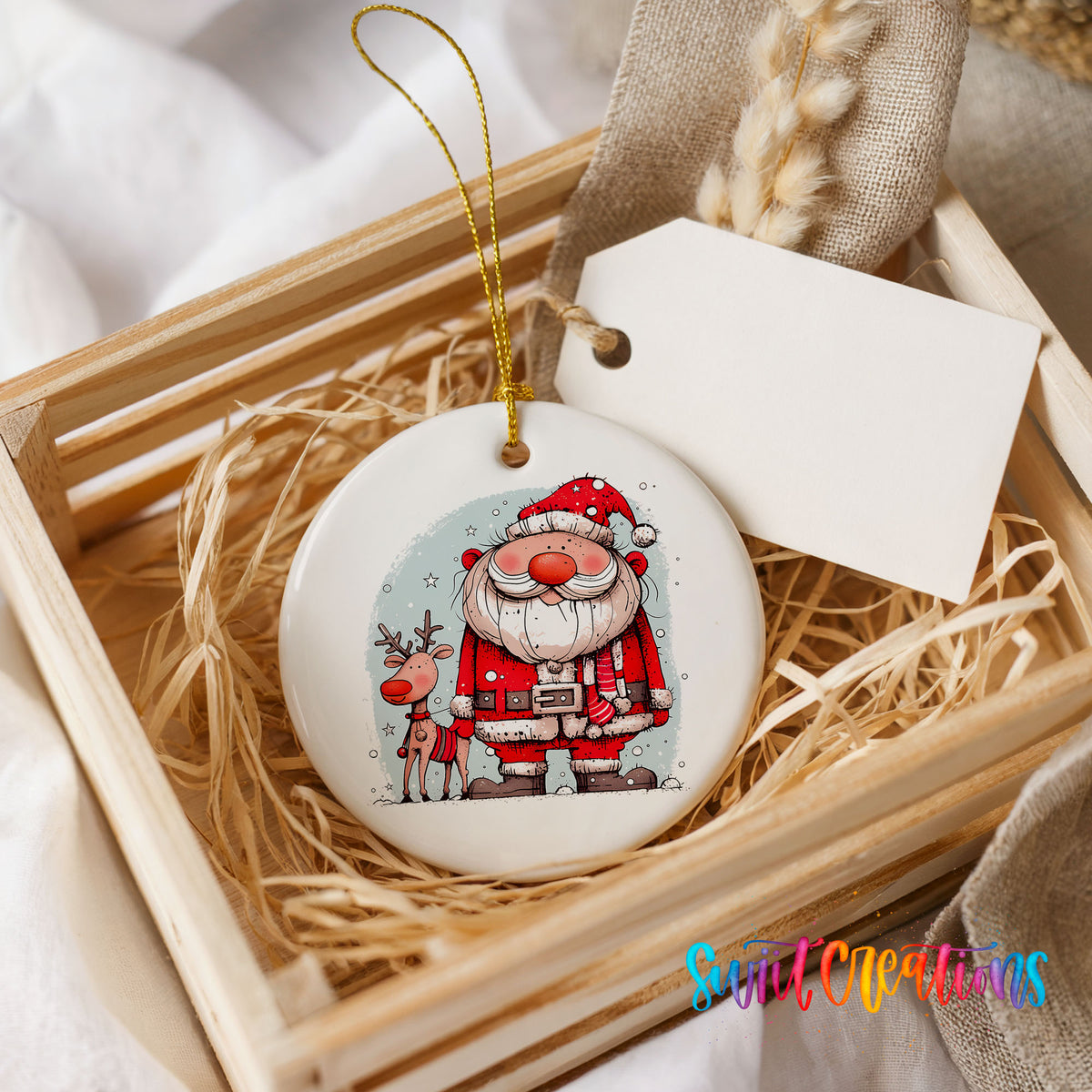 Santa with Reindeer Friends Christmas ornament product photo
