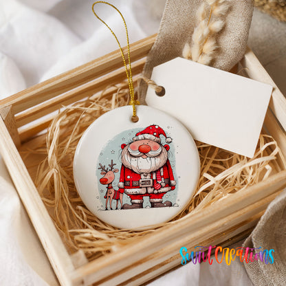 Santa with Reindeer Friends Christmas ornament product photo