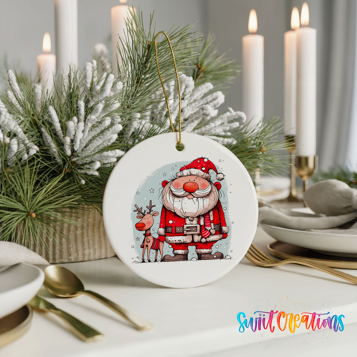 Santa with Reindeer Friends Christmas ornament product photo