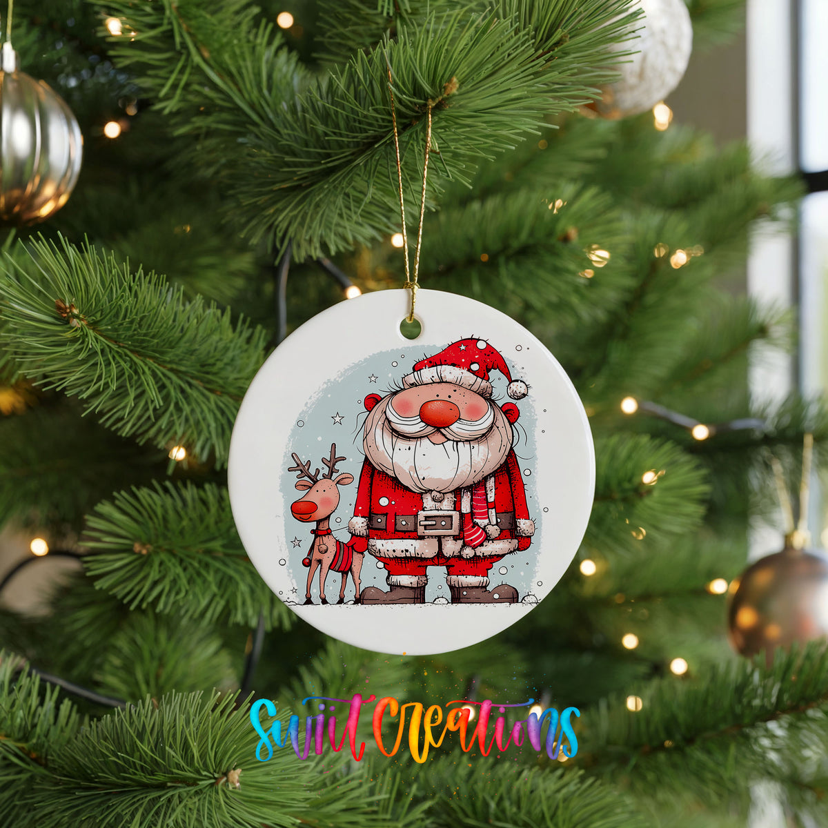 Santa with Reindeer Friends Christmas ornament product photo