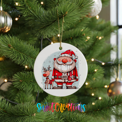 Santa with Reindeer Friends Christmas ornament product photo