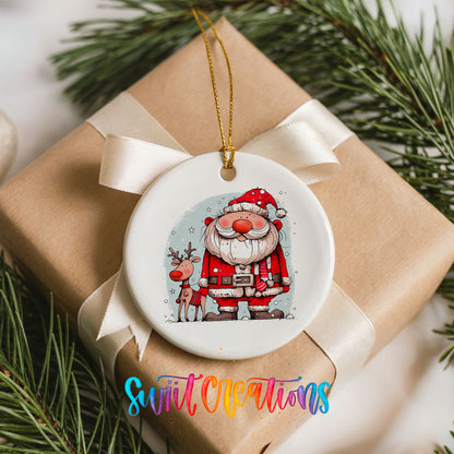Santa with Reindeer Friends Christmas ornament product photo