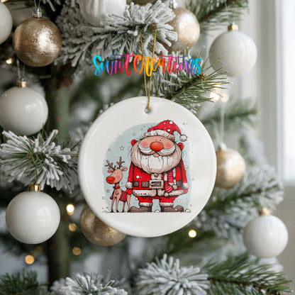 Santa with Reindeer Friends Christmas ornament product photo