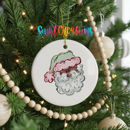 Pink Santa Face ceramic Christmas ornament holiday product view