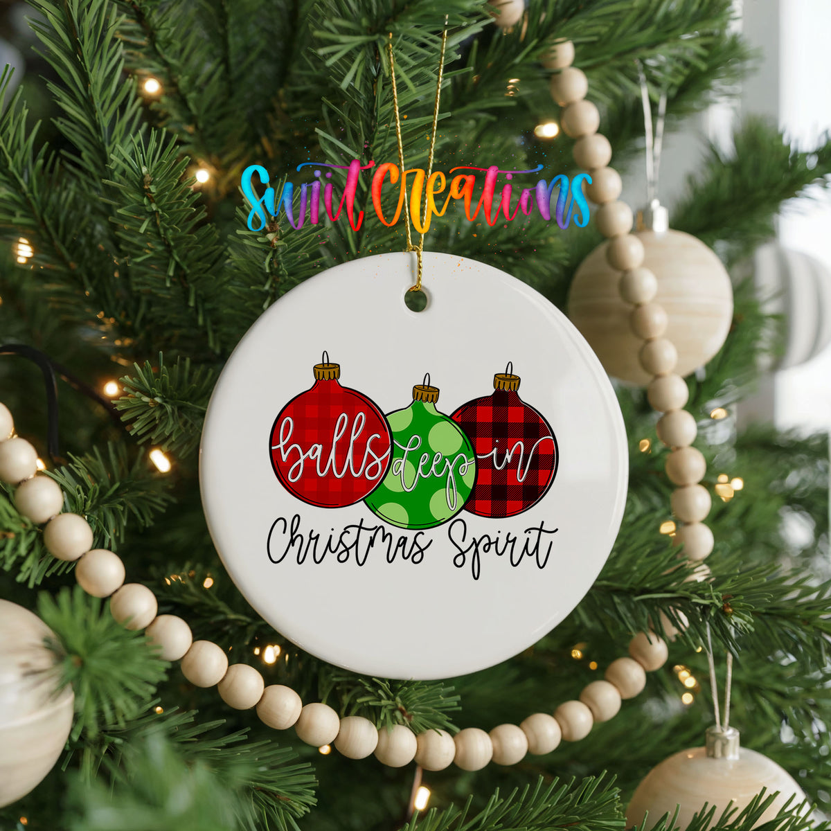 Balls Deep in Christmas Spirit Funny ceramic Christmas ornament holiday product view