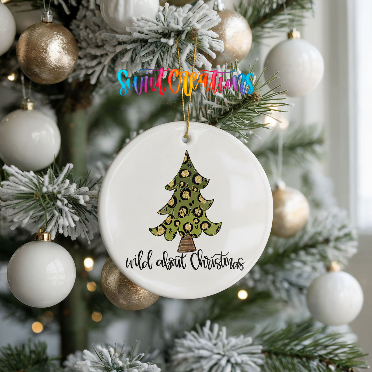 Wild About Christmas Leopard Tree ceramic Christmas ornament holiday product view