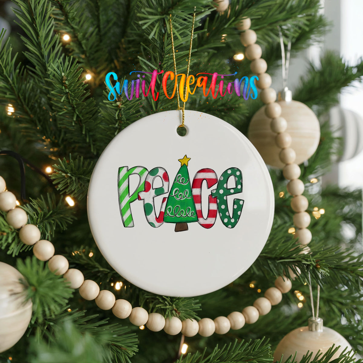 Peace Love Christmas Ornament Trio ceramic Christmas ornament holiday product view