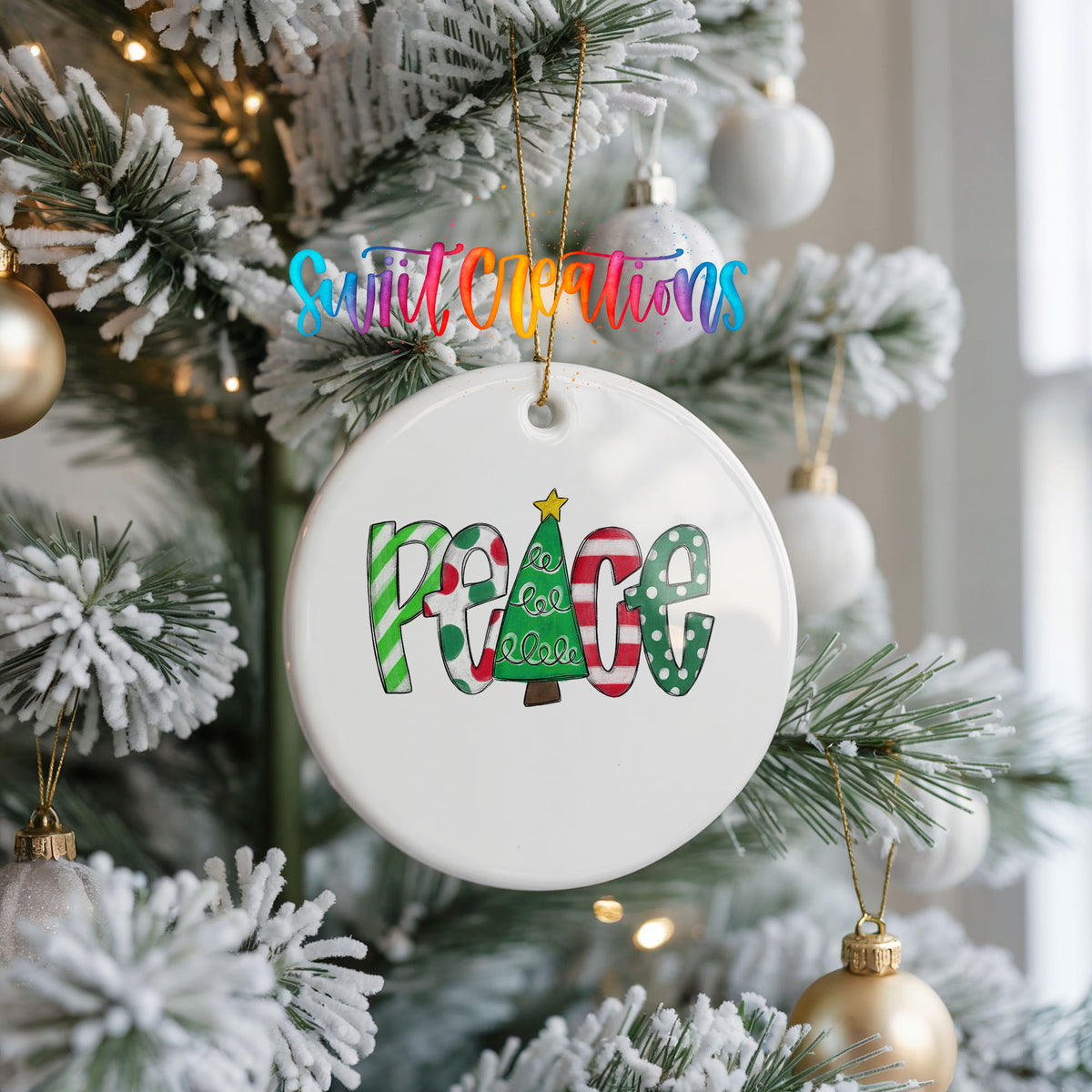 Peace Love Christmas Ornament Trio ceramic Christmas ornament holiday product view
