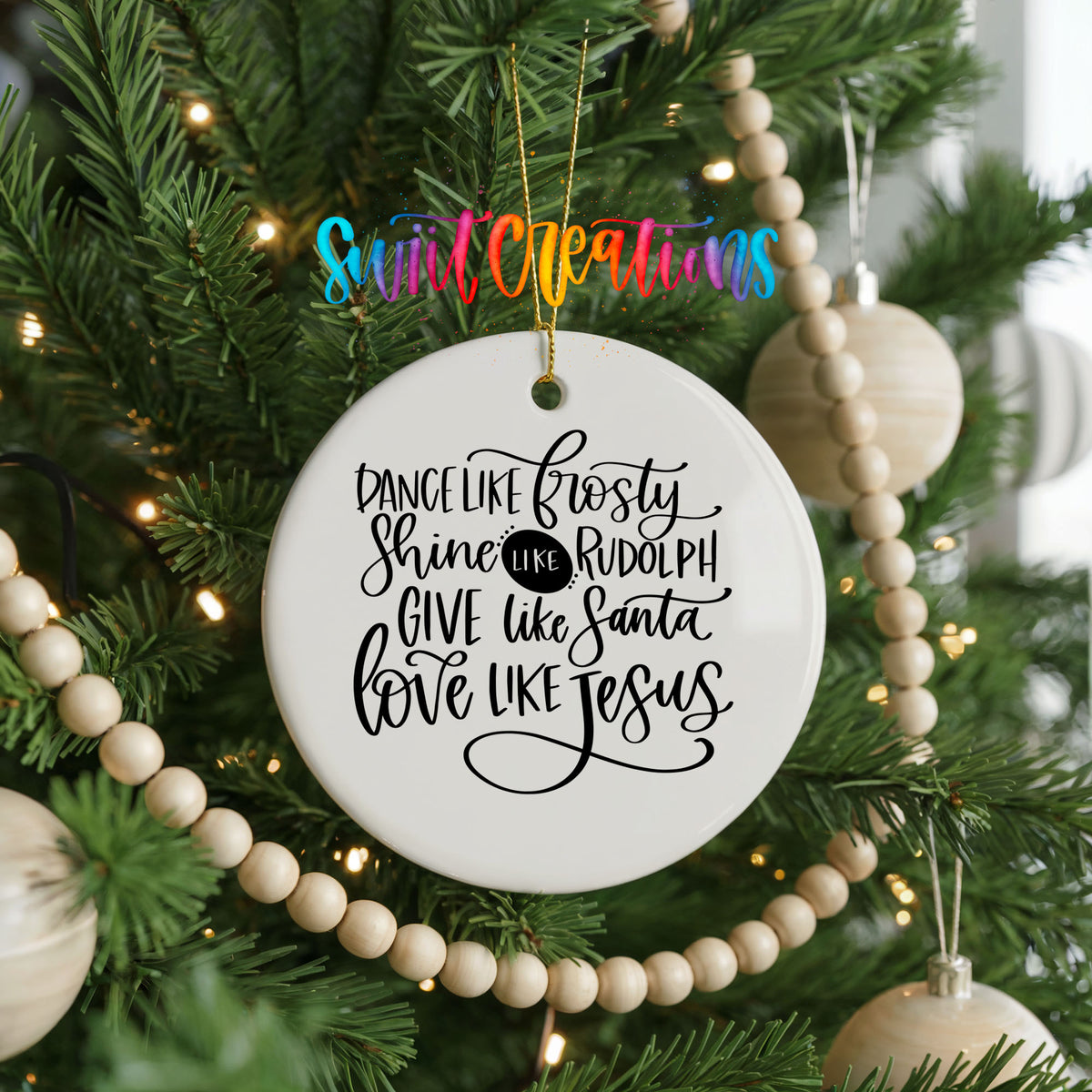 Dance Shine Give Love Inspirational ceramic Christmas ornament holiday product view