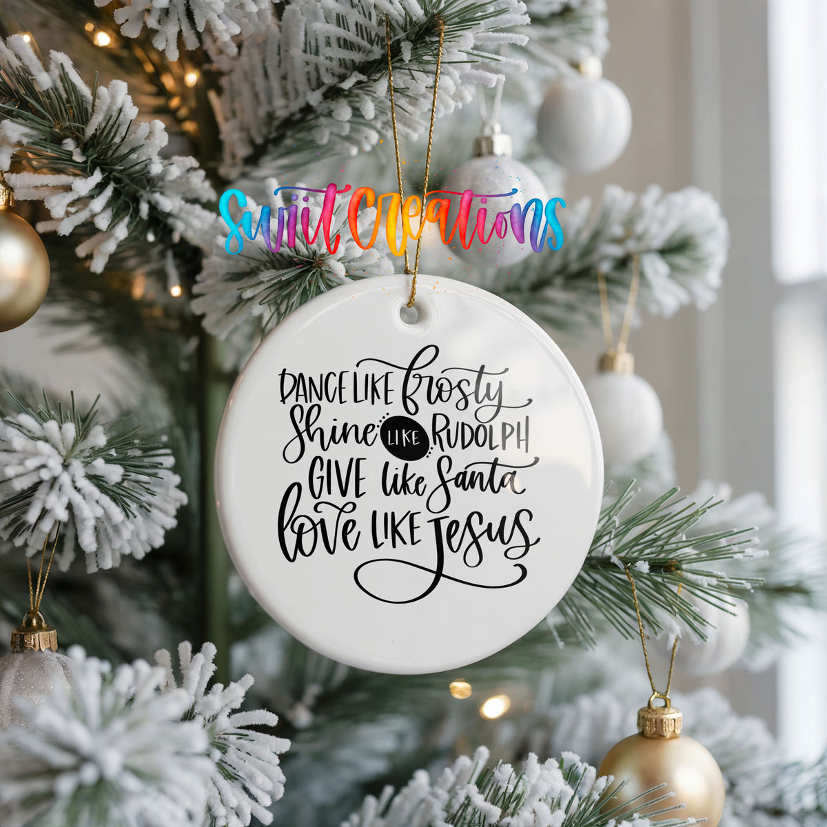 Dance Shine Give Love Inspirational ceramic Christmas ornament holiday product view