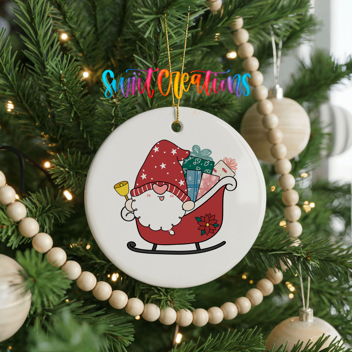 Santa Gnome ceramic Christmas ornament holiday product view