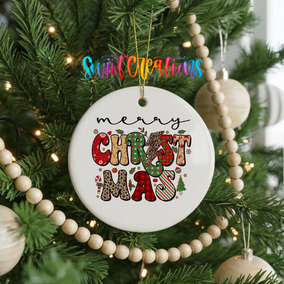 Merry Christmas Retro Typography ceramic Christmas ornament holiday product view