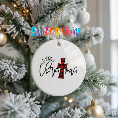 Merry Christmas Minimal Typography ceramic Christmas ornament holiday product view