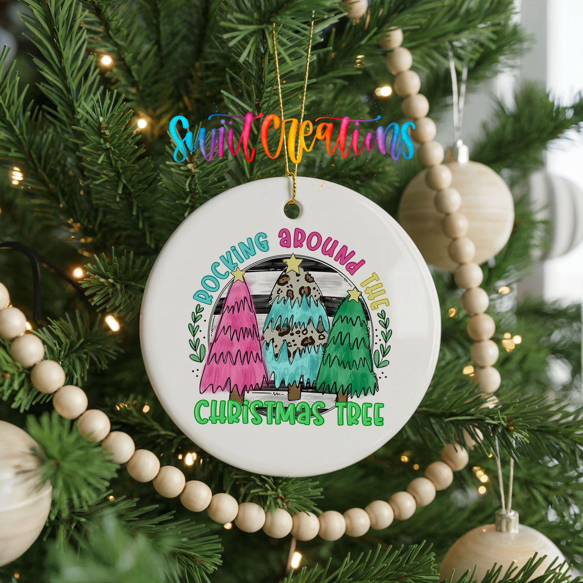 Rocking Around the Christmas Tree Funny ceramic Christmas ornament holiday product view