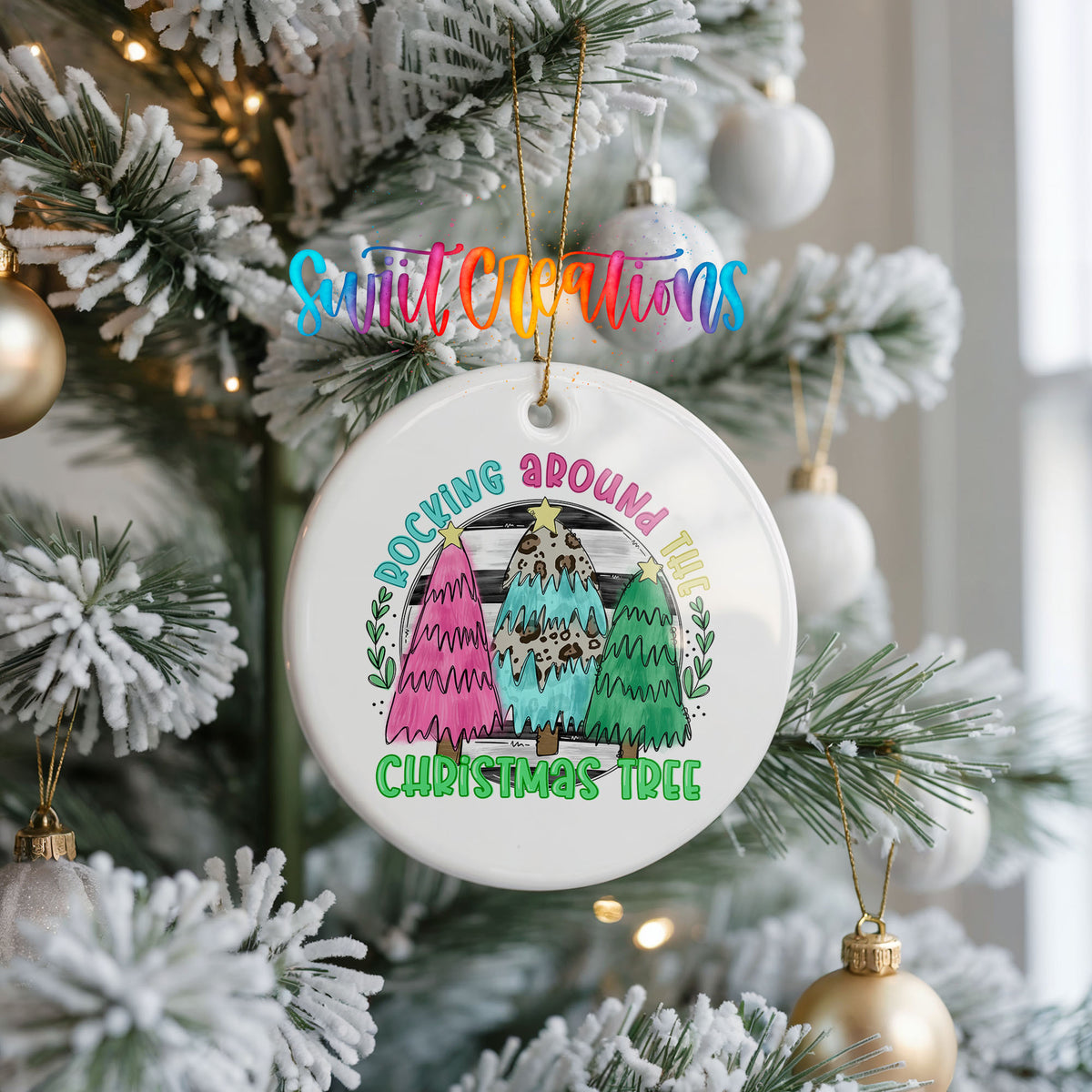 Rocking Around the Christmas Tree Funny ceramic Christmas ornament holiday product view