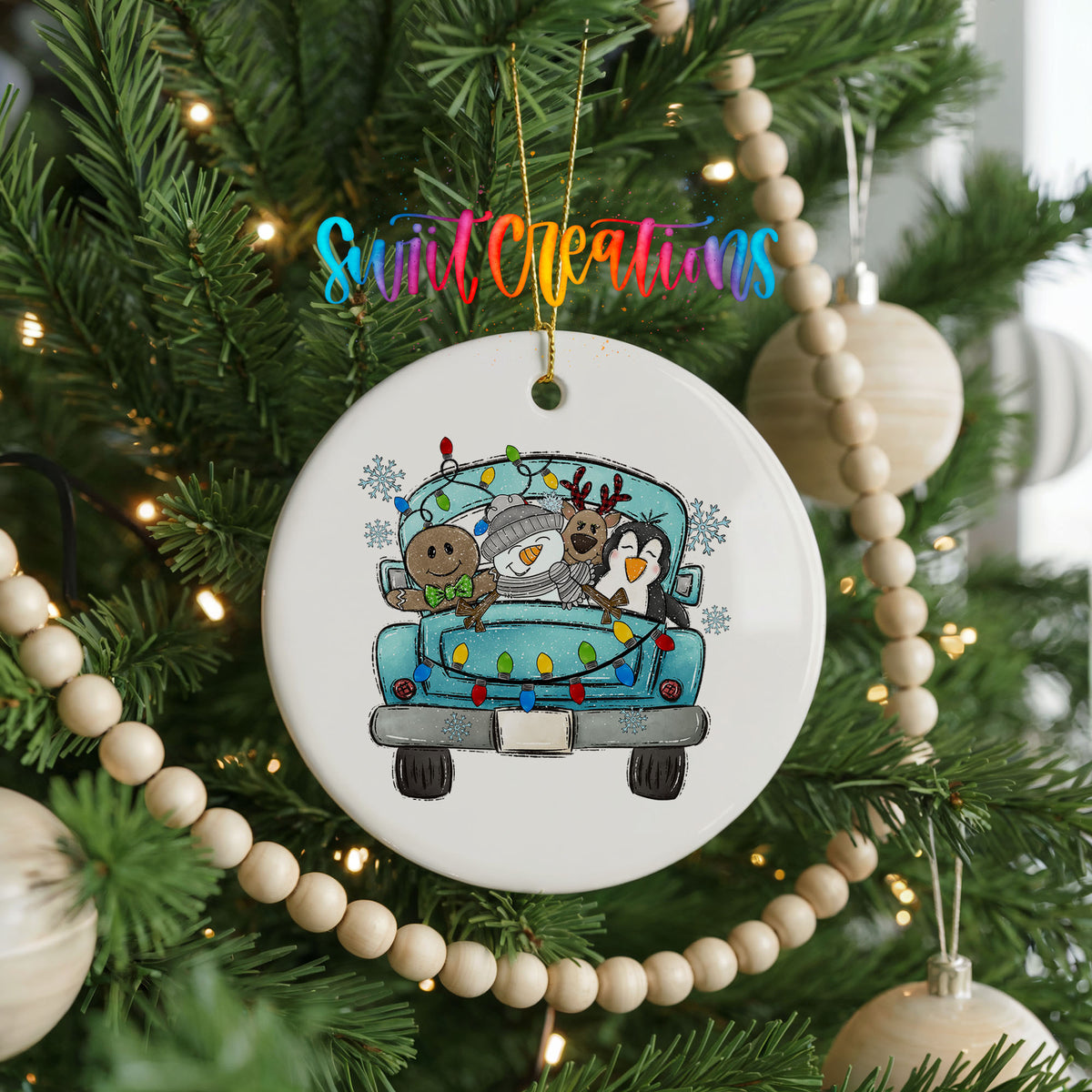Festive Christmas Truck ceramic Christmas ornament holiday product view