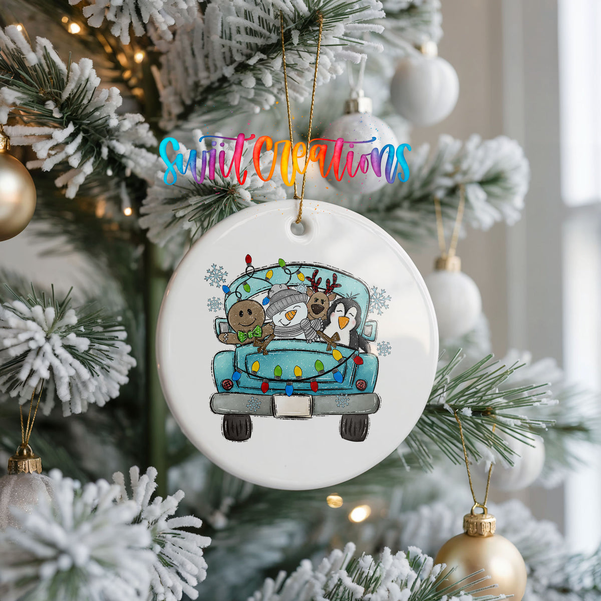 Festive Christmas Truck ceramic Christmas ornament holiday product view