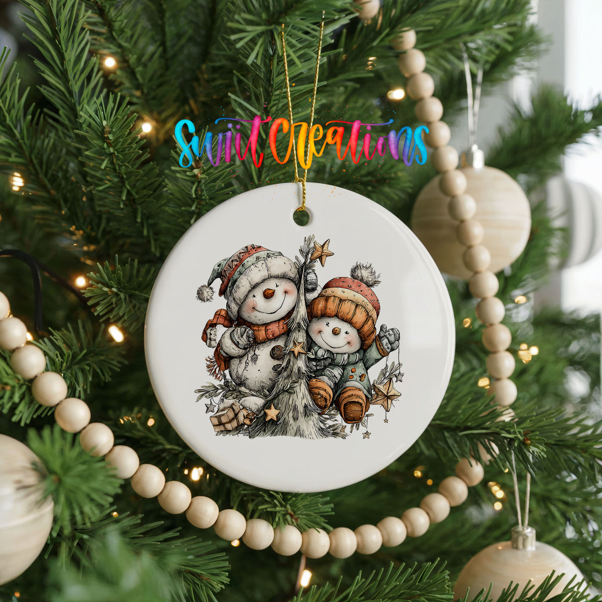 Snowman Family Winter ceramic Christmas ornament holiday product view