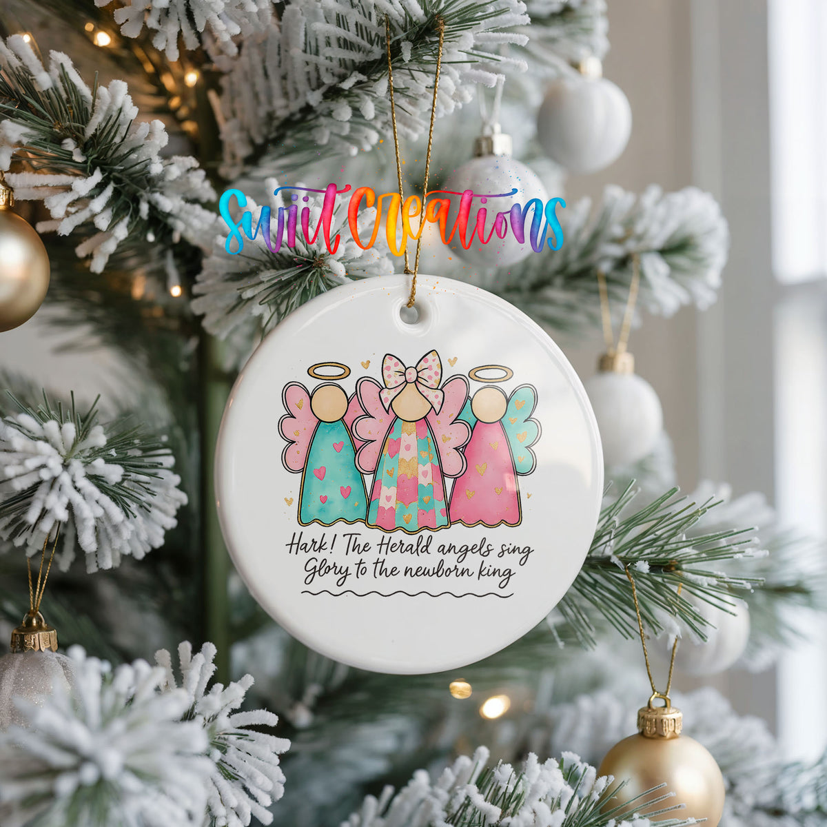 Hark the Herald Angels Sing ceramic Christmas ornament holiday product view