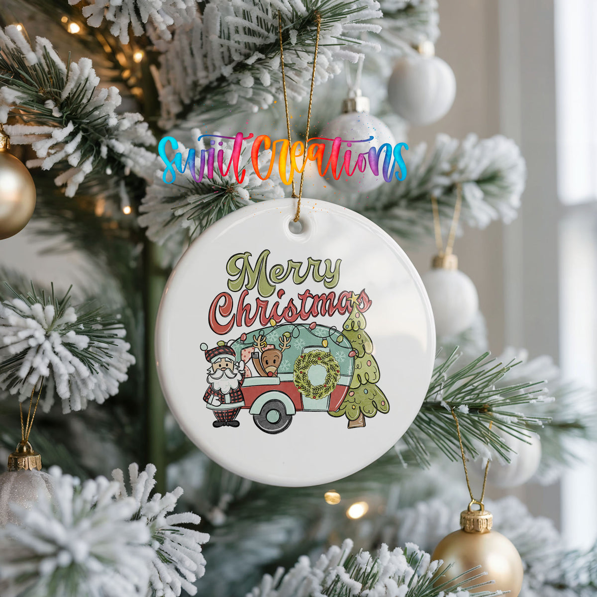 Merry Christmas Grinch Truck ceramic Christmas ornament holiday product view