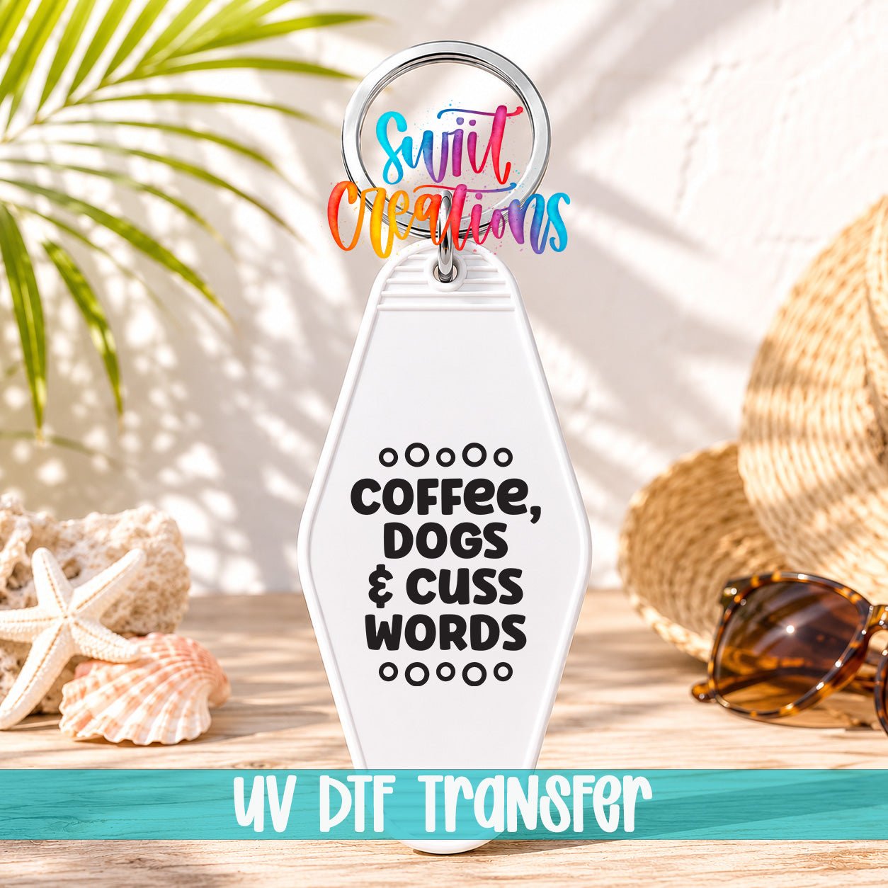 Coffee Dogs Cuss Words Motel Keychain UV DTF Transfer | Funny Dog Lover Decal | MK2109 - Swiit Creations