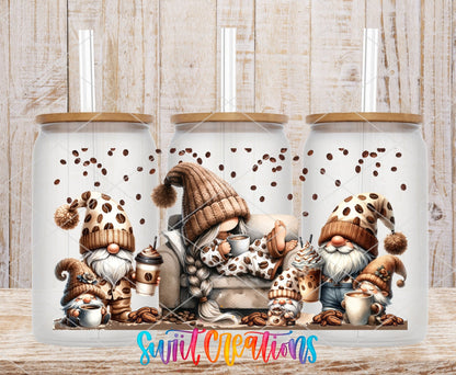 Coffee Gnomes UV DTF Transfer Tumbler Wrap | Cozy Pajama Gnome Coffee Cup Decal | DTF228 - Swiit Creations