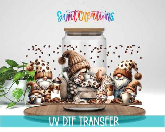 Coffee Gnomes UV DTF Transfer Tumbler Wrap | Cozy Pajama Gnome Coffee Cup Decal | DTF228 - Swiit Creations