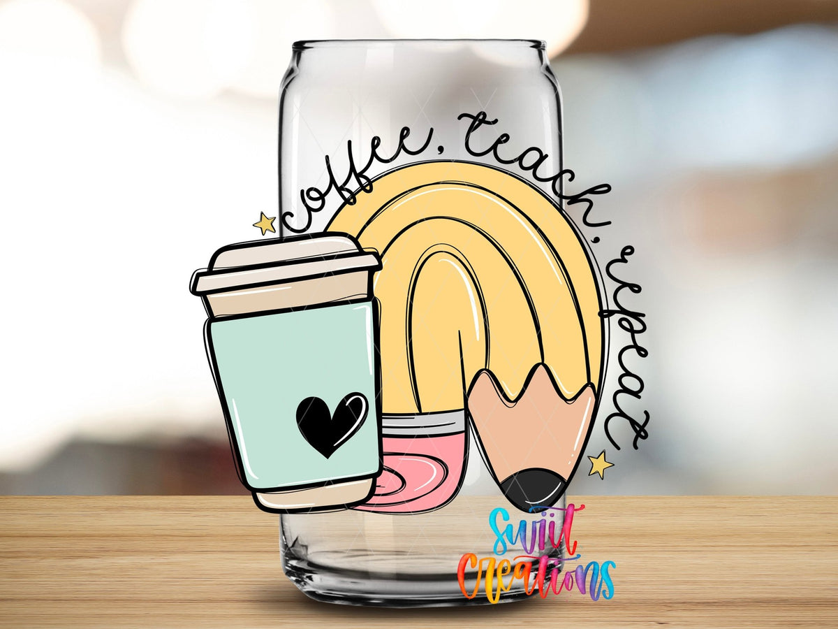 Coffee Teach Repeat UV DTF Cup Decal | UV1015 - Swiit Creations