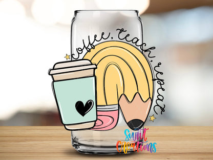 Coffee Teach Repeat UV DTF Cup Decal | UV1015 - Swiit Creations