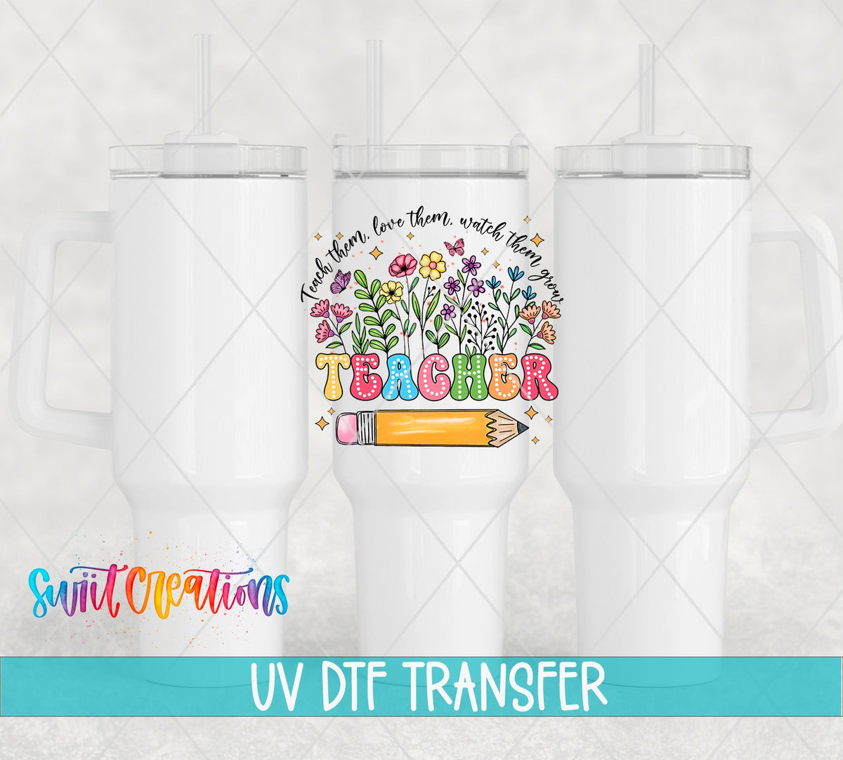 Colorful Floral Teacher UV DTF Cup Decal | UV1167 - Swiit Creations