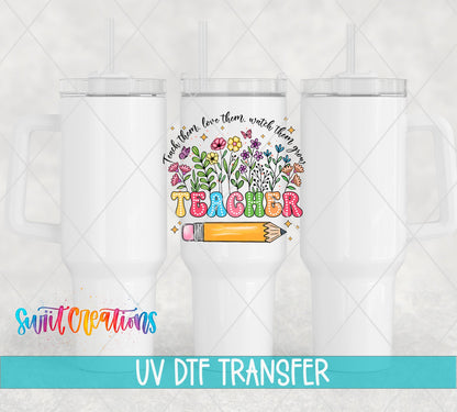 Colorful Floral Teacher UV DTF Cup Decal | UV1167 - Swiit Creations