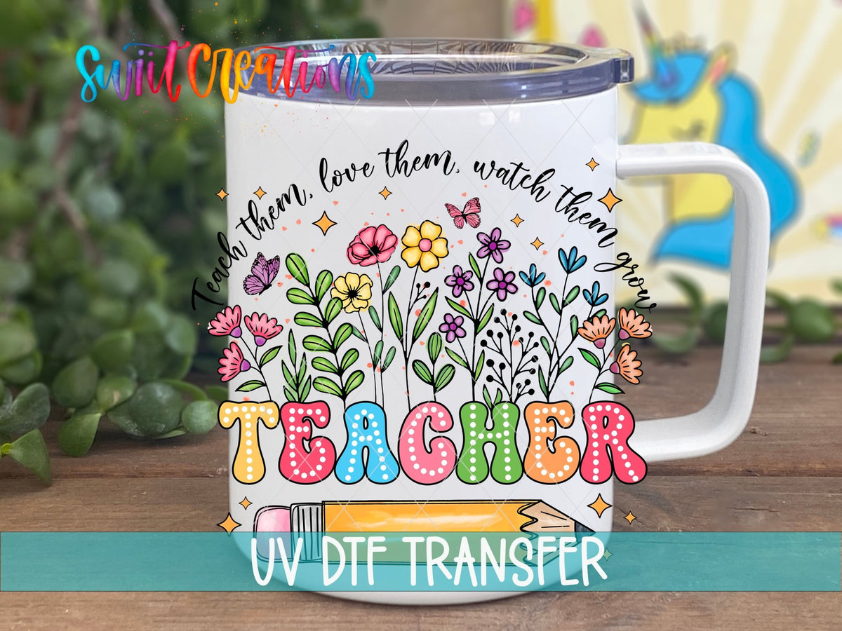 Colorful Floral Teacher UV DTF Cup Decal | UV1167 - Swiit Creations