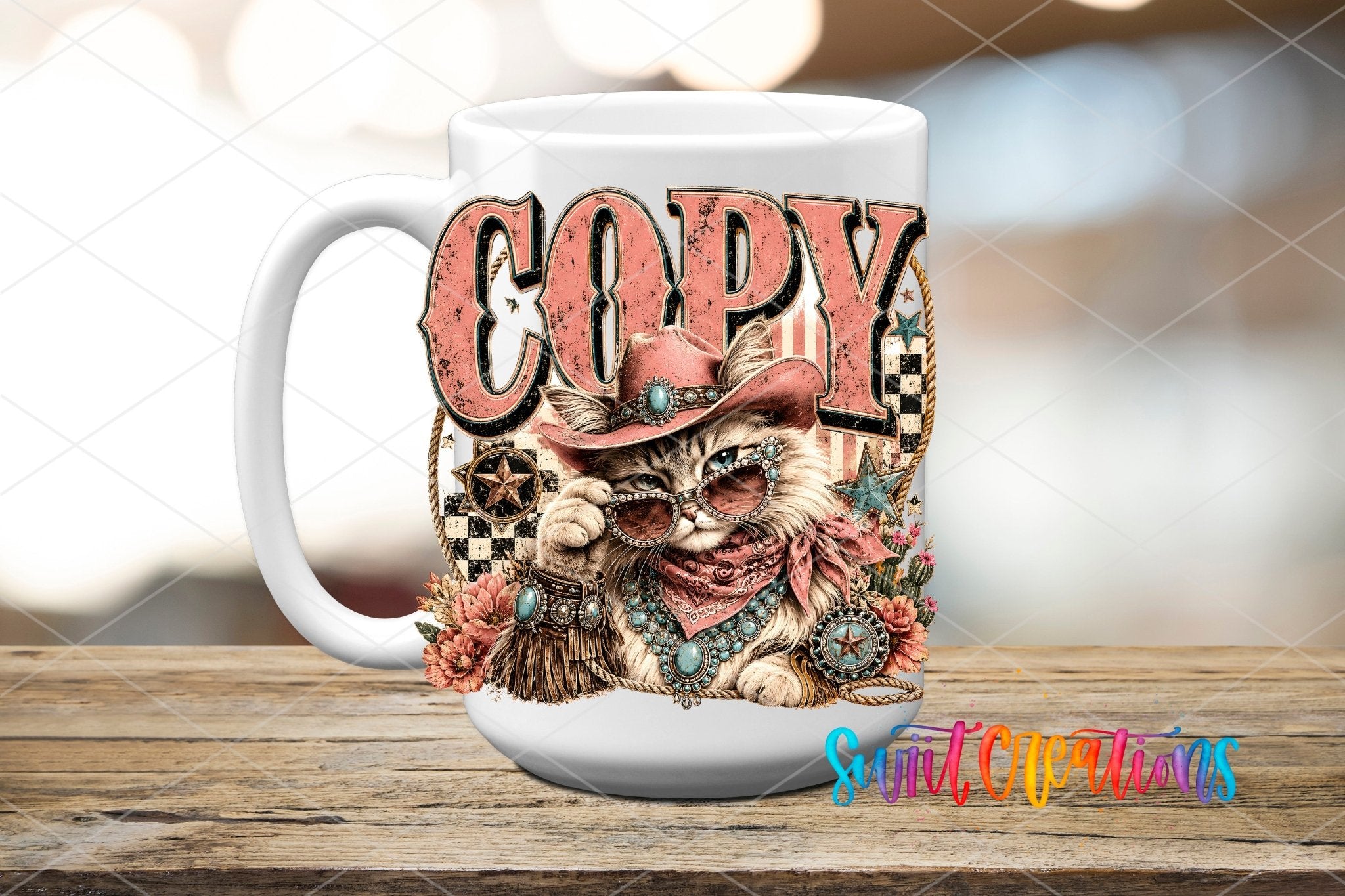 Copy Cat Western Glam Cat UV DTF Transfer | Retro Cowgirl Cat Drinkware Design | UV2086 - Swiit Creations