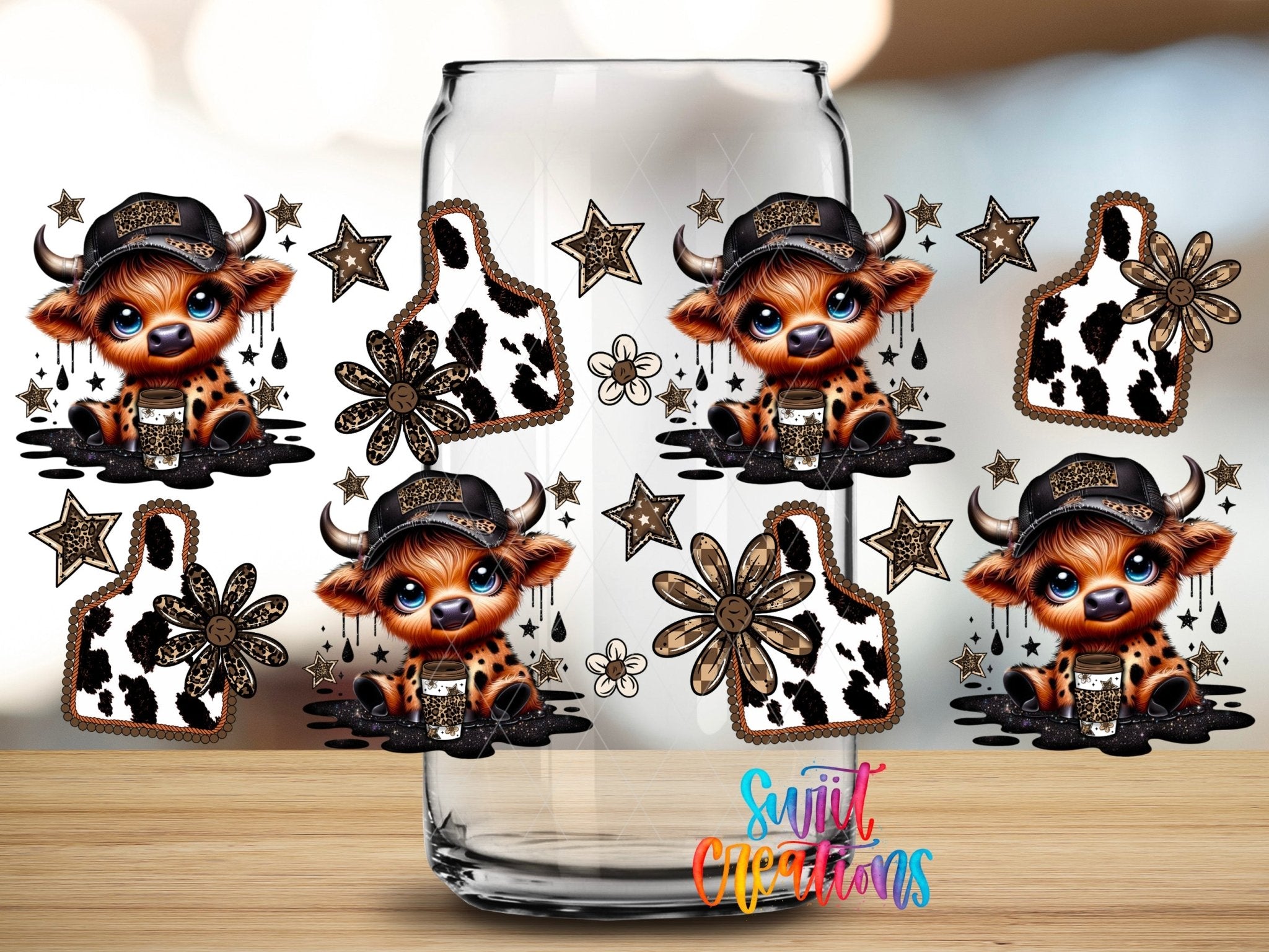 Country Cowgirl Highland Cow UV DTF Transfer Tumbler Wrap | Western Cow Print Cup Wrap Transfer | DTF309 - Swiit Creations