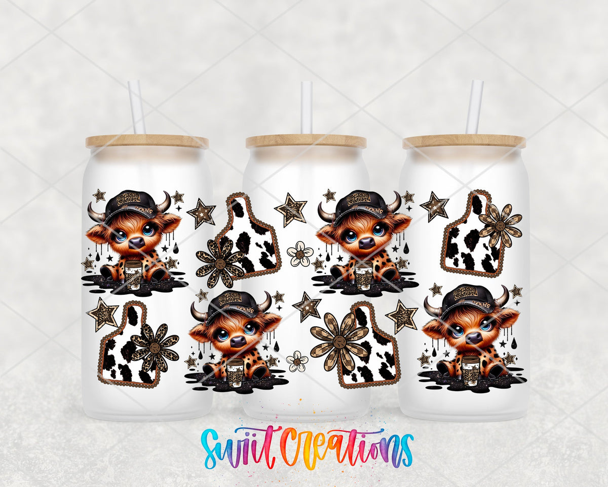 Country Cowgirl Highland Cow UV DTF Transfer Tumbler Wrap | Western Cow Print Cup Wrap Transfer | DTF309 - Swiit Creations
