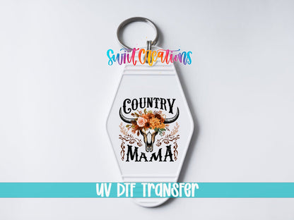 Country Mama Motel Keychain UV DTF Transfer | Western Floral Skull Design | MK1301 - Swiit Creations
