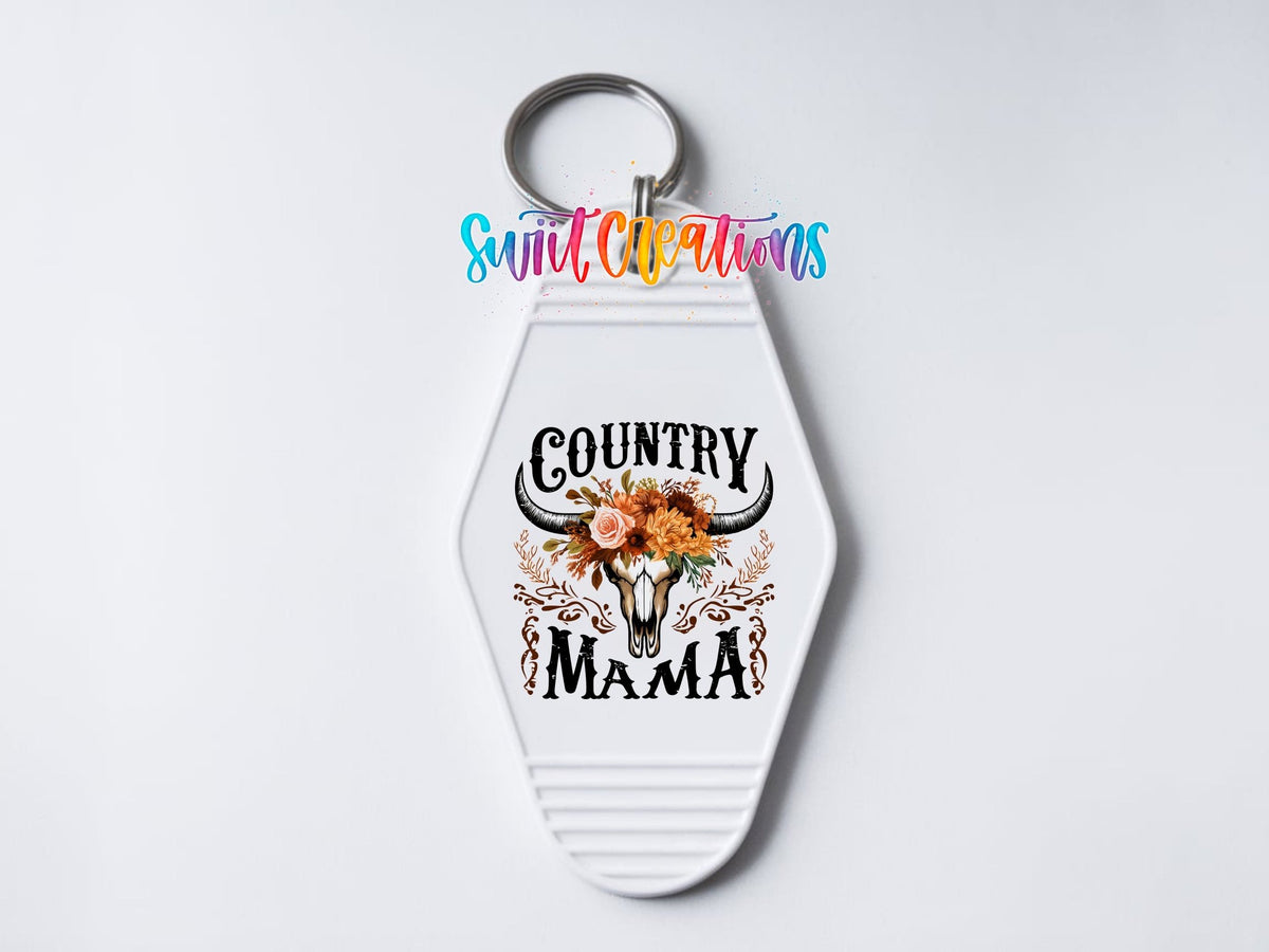 Country Mama Motel Keychain UV DTF Transfer | Western Floral Skull Design | MK1301 - Swiit Creations