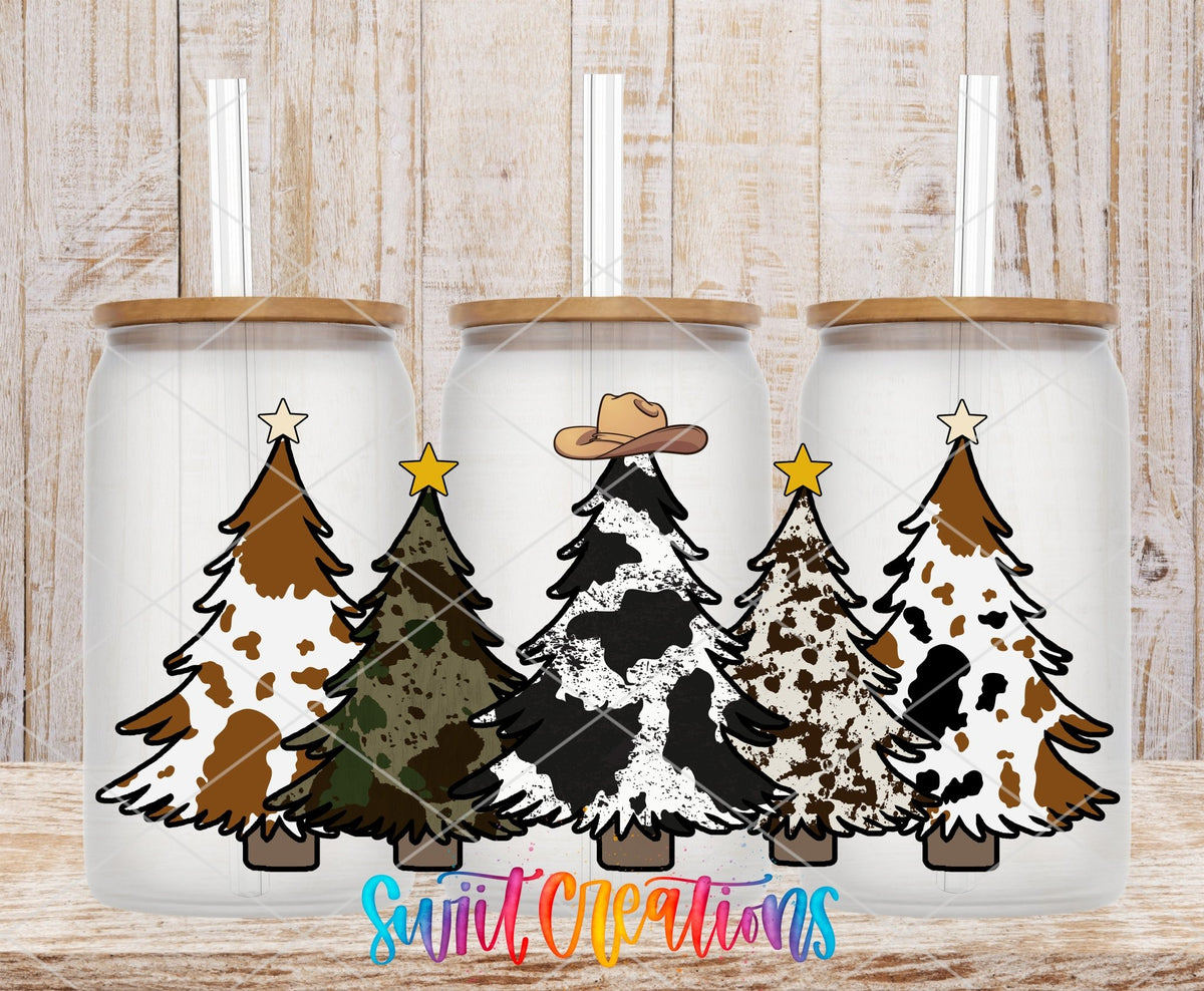 Cow Print Christmas Trees Western UV DTF Transfer Tumbler Wrap | DTF085 - Swiit Creations