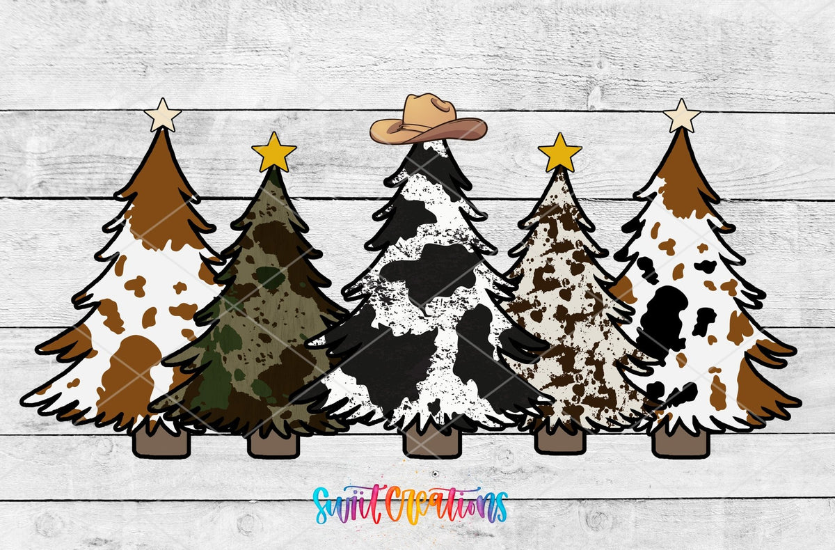 Cow Print Christmas Trees Western UV DTF Transfer Tumbler Wrap | DTF085 - Swiit Creations