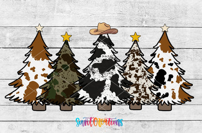 Cow Print Christmas Trees Western UV DTF Transfer Tumbler Wrap | DTF085 - Swiit Creations