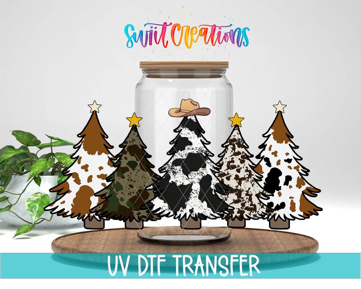 Cow Print Christmas Trees Western UV DTF Transfer Tumbler Wrap | DTF085 - Swiit Creations