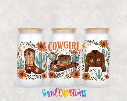 Cowgirl Western UV DTF Transfer Tumbler Wrap | Cowboy Hat Boots Jacket Floral Tumbler Design | DTF282 - Swiit Creations