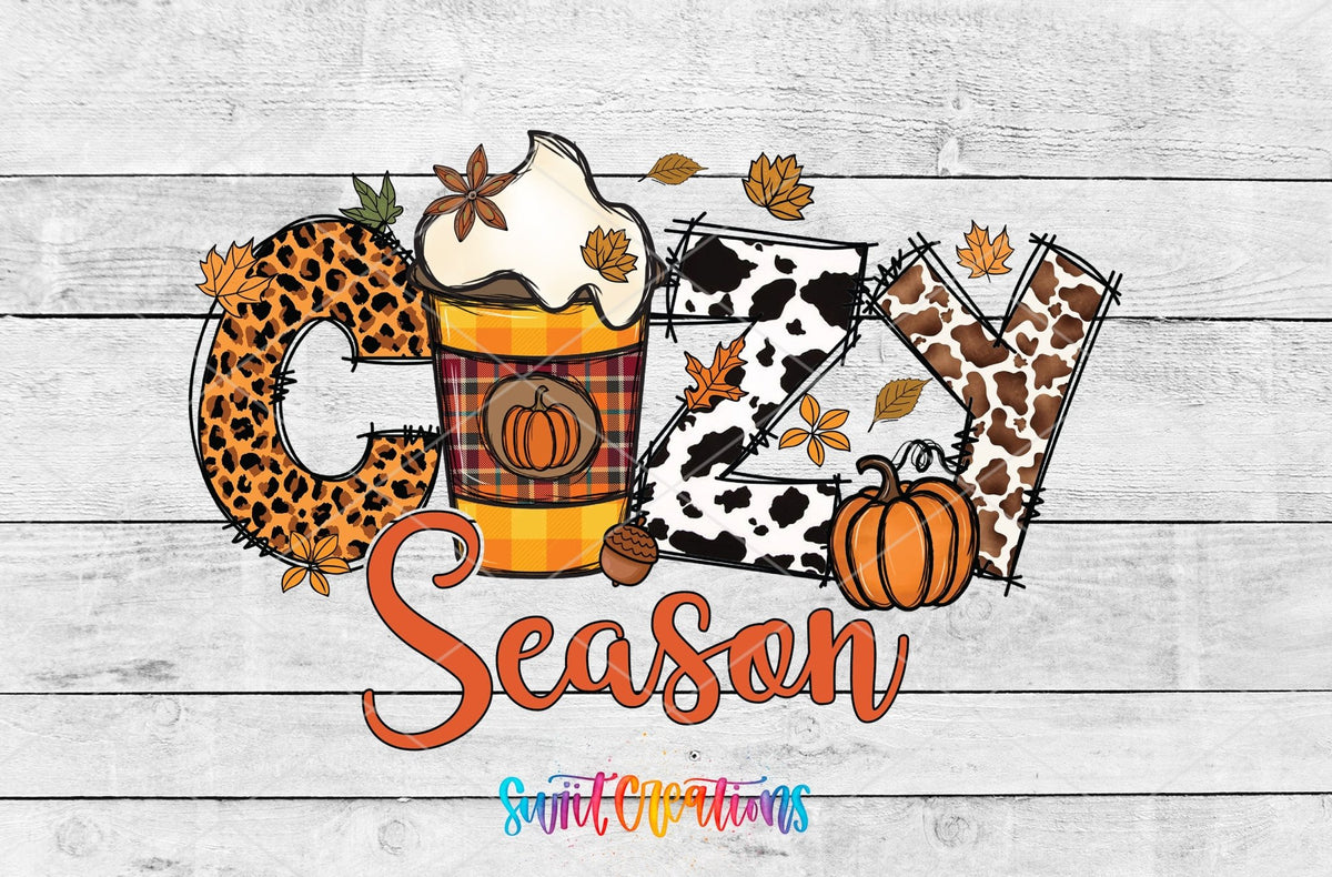 Cozy Season Fall UV DTF Decal | Pumpkin Coffee Autumn Tumbler Decal | UV1085 - Swiit Creations