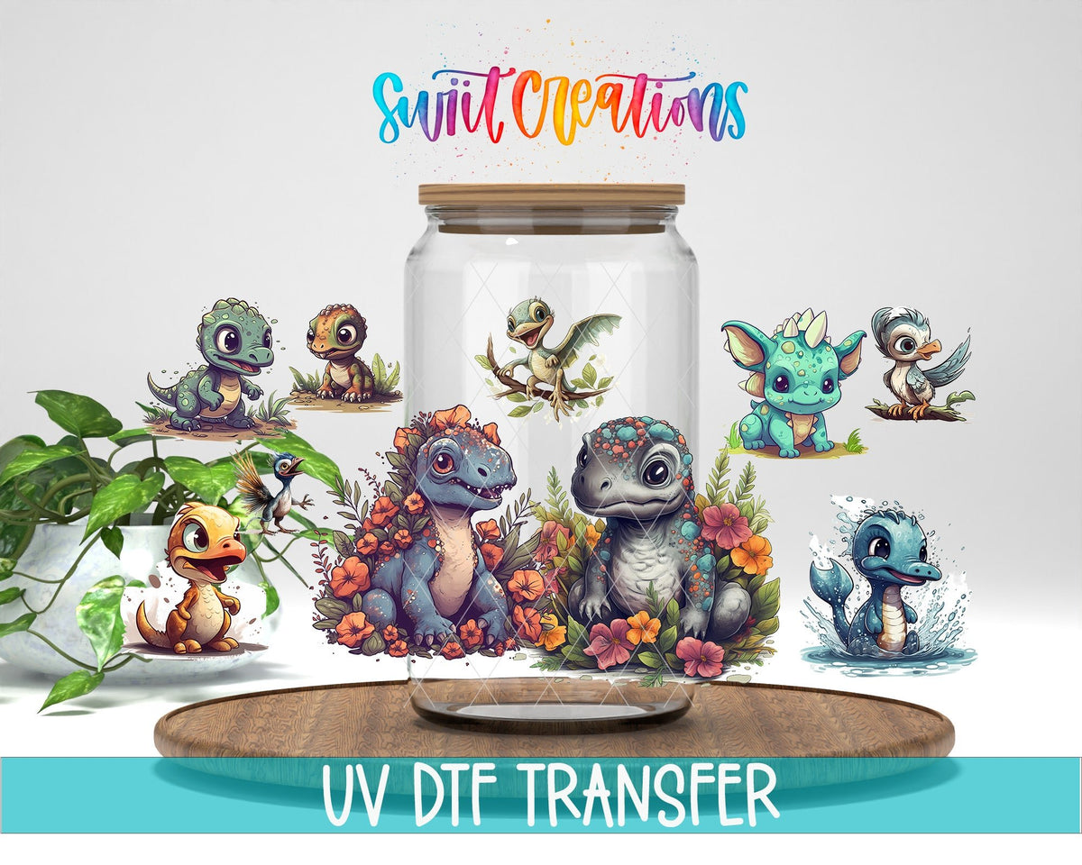Cute Baby Dinosaurs UV DTF Transfer Tumbler Wrap | Colorful Dino | DTF100 - Swiit Creations