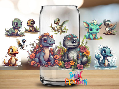 Cute Baby Dinosaurs UV DTF Transfer Tumbler Wrap | Colorful Dino | DTF100 - Swiit Creations