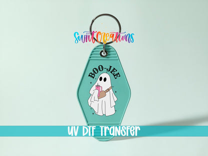 Cute Boo Jee Ghost Motel Keychain UV DTF Transfer | MK458 - Swiit Creations