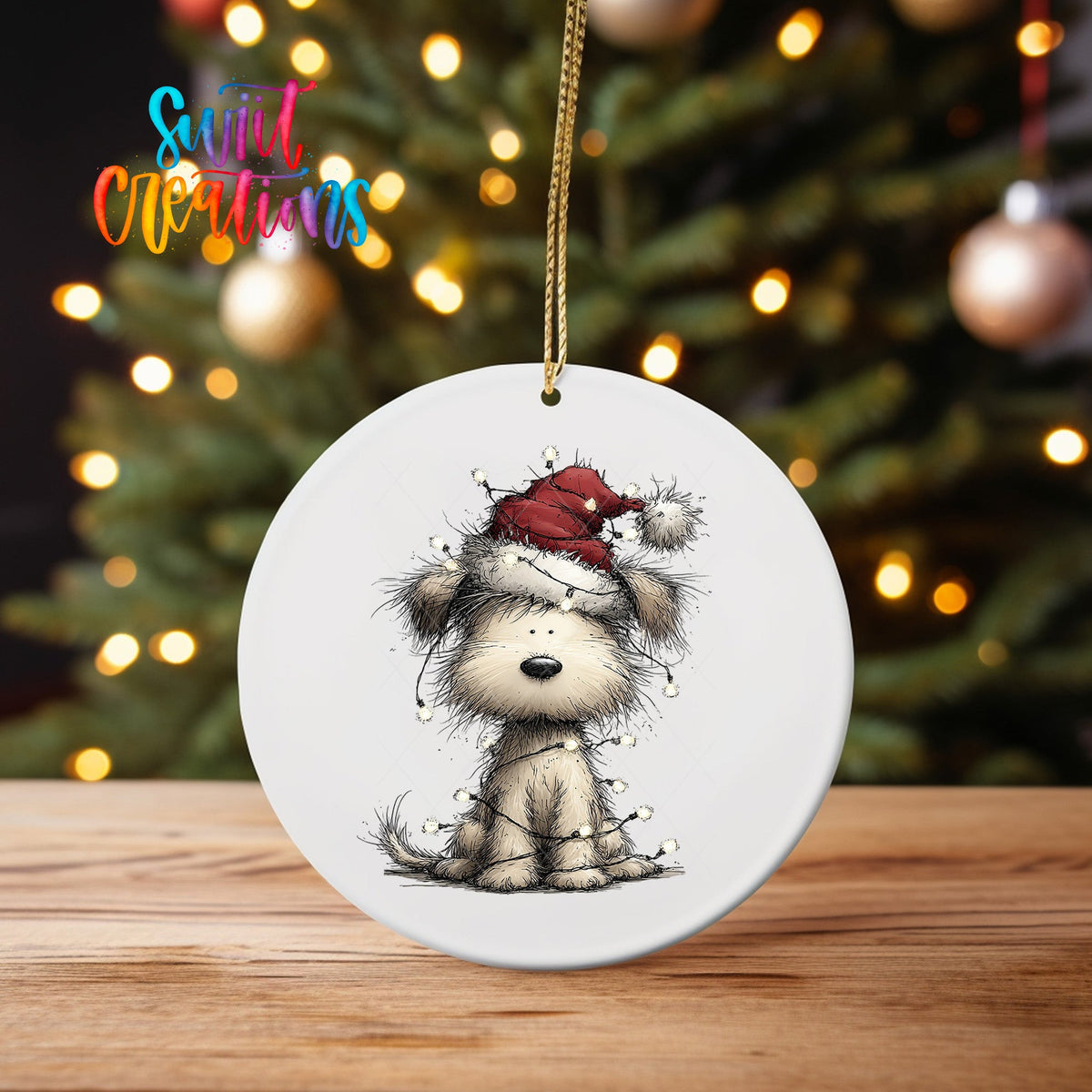Cute Christmas Dog With Lights UV DTF Ornament Transfer | O-1975 - Swiit Creations