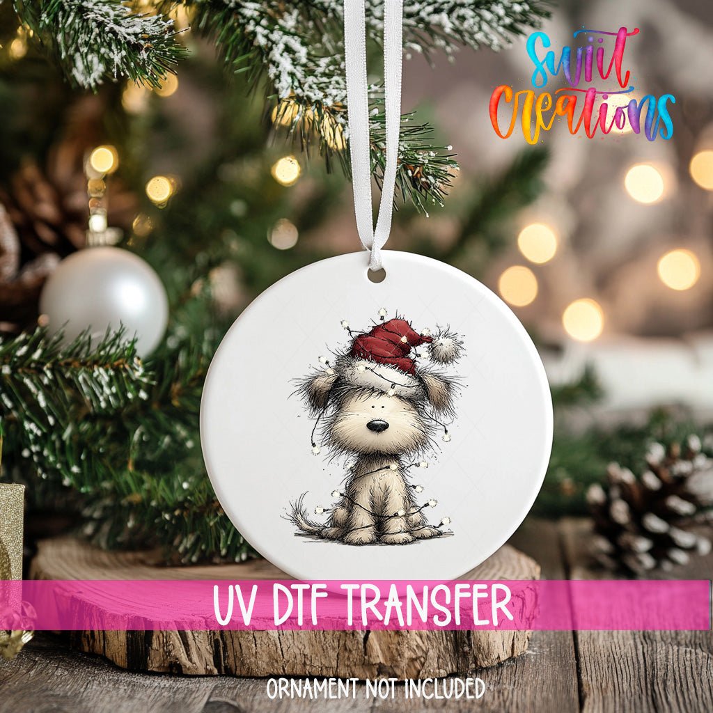 Cute Christmas Dog With Lights UV DTF Ornament Transfer | O-1975 - Swiit Creations