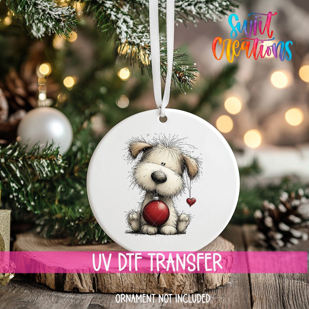 Cute Christmas Dog With Red Ornament UV DTF Ornament Transfer | O-1969 - Swiit Creations
