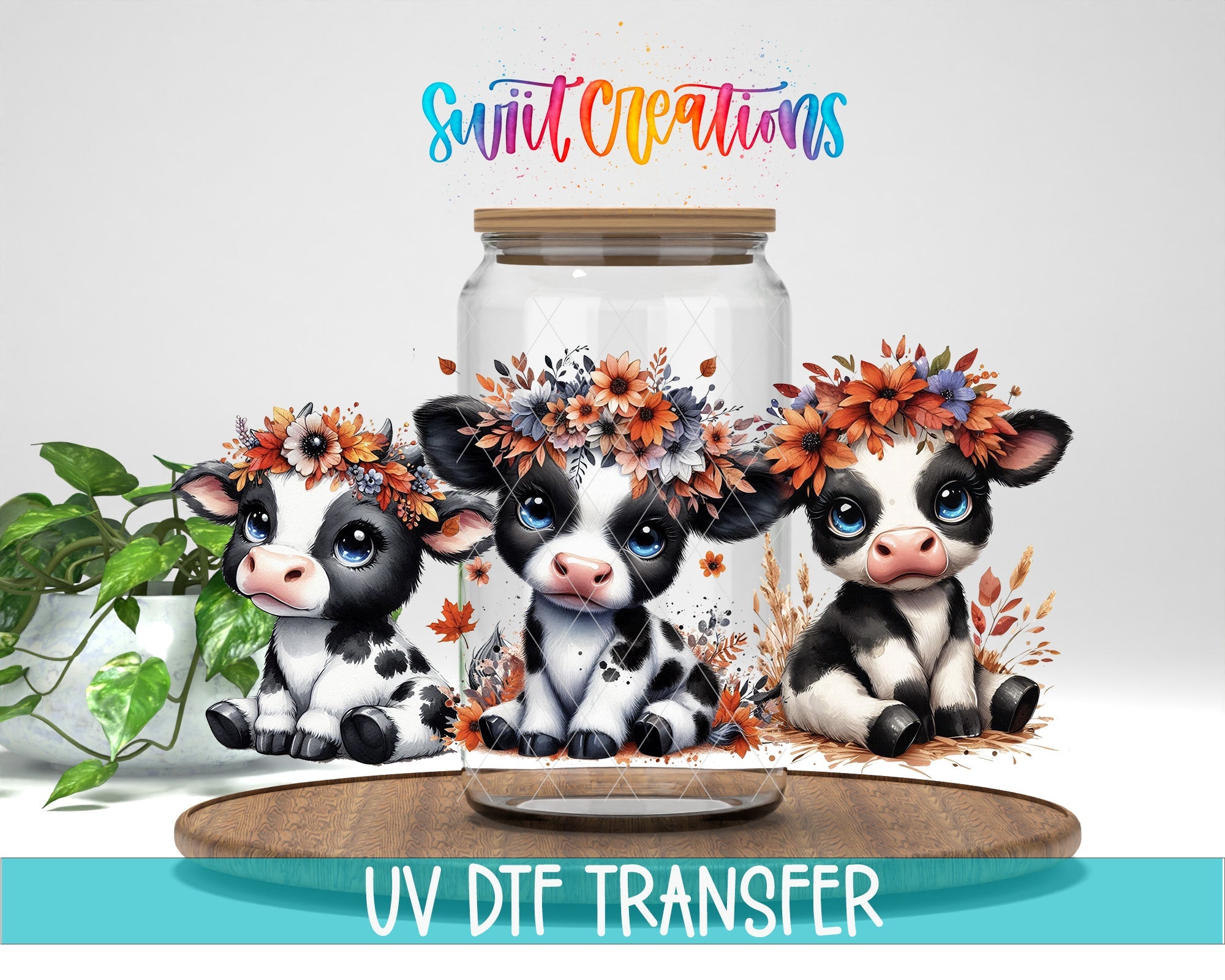 Cute Cow UV DTF Transfer Tumbler Wrap Floral Baby Calf Farm Style | DTF318 - Swiit Creations